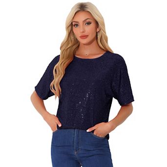 Women's Round Neck Short Sleeve Party Clubwear Blouses