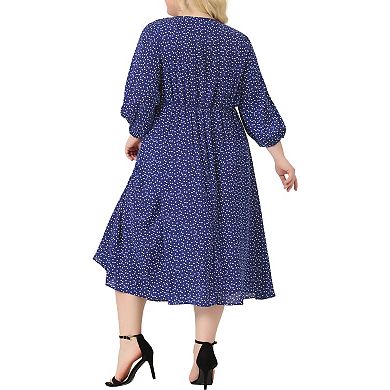 Plus Size Dress For Women Casual Elbow Sleeve Sweetheart Print Midi Ruffle Dresses