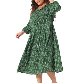 Plus Size Dress for Women Casual Elbow Sleeve Sweetheart Print Midi Ruffle Dresses