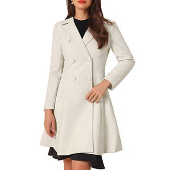 Long Winter Coat for Women's Notch Lapel Collar A-Line Double Breast Coats
