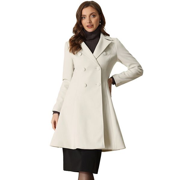 Long Winter Coat for Women's Notch Lapel Collar A-Line Double Breast Coats
