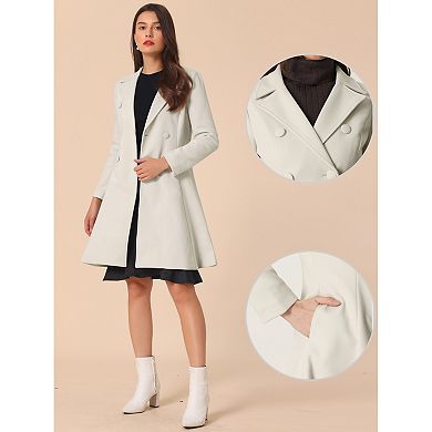 Long Winter Coat for Women's Notch Lapel Collar A-Line Double Breast Coats