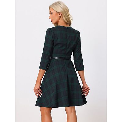 terra bardot midi dress in cityscape green Vintage 1950s Blue Green Plaid Cotton Dress- New! – Coutura Vintage main image 1