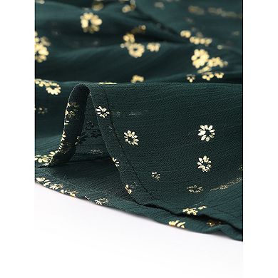 Metallic Star Dress For Women's V Neck Button Up Smocked Chiffon Dresses