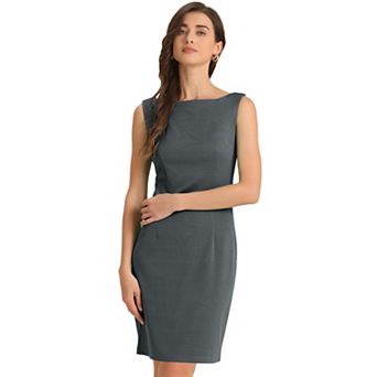 Women's Sleeveless Boat Neck Casual Office Business Sheath Dress