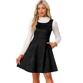Faux Suede Overall Dress for Women's Round Neck Sleeveless A-Line Pleated Dresses