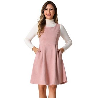 Faux Suede Overall Dress for Women's Round Neck Sleeveless A-Line Pleated Dresses