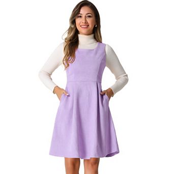 Faux Suede Overall Dress for Women's Round Neck Sleeveless A-Line Pleated Dresses