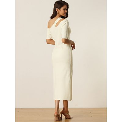 Seta T Women's Spring Fall Short Sleeve Cutout Off Shoulder Bodycon Midi Sweater Dresses White Medium