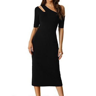 Women's Short Sleeve Cutout Shoulder Bodycon Midi Sweater Dress