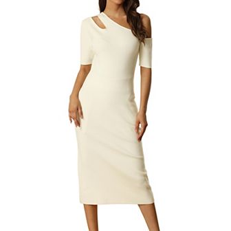 Women's Short Sleeve Cutout Shoulder Bodycon Midi Sweater Dress