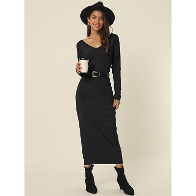 casual midi winter dresses for women Ashirexll Womens Winter Dresses, Midi Dresses for Women, Ladies Color Casual Round Neck With Waistband And Pockets, Women's, Size: Large, Orange
