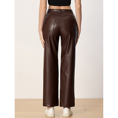 Faux Leather Pants for Women's High Waist Straight Leg Casual PU Punk Trousers