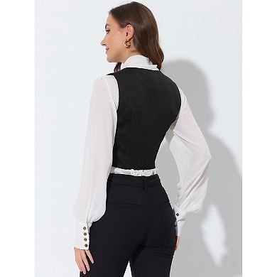 Women's Floral Pattern V Neck Sleeveless Button Satin Waistcoat Vest
