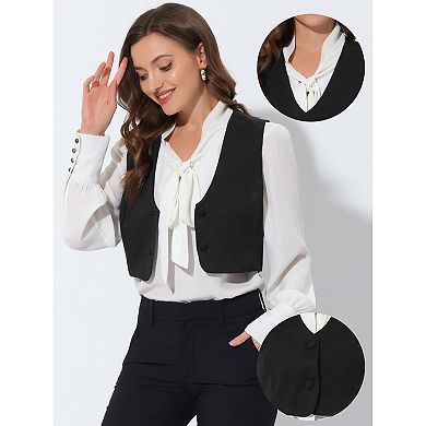 Women's Floral Pattern V Neck Sleeveless Button Satin Waistcoat Vest