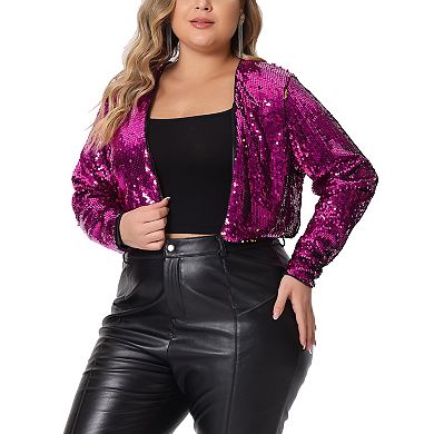 Plus Size For Women Sequin Jacket Party Open Front Long Sleeve Shrug Bolero Crop Jacket