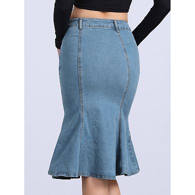 Fishtail Denim Skirt for Women's High Waist Bodycon Jean Ruffles Skirts