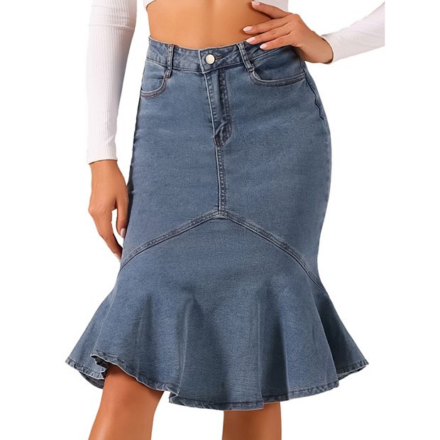 Fishtail denim pencil skirt sale