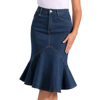 Fishtail Denim Skirt for Women's High Waist Bodycon Jean Ruffles Skirts