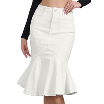 Fishtail Denim Skirt for Women's High Waist Bodycon Jean Ruffles Skirts