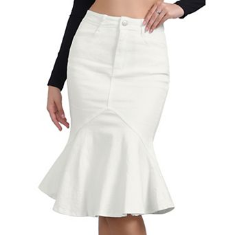 Fishtail Denim Skirt for Women's High Waist Bodycon Jean Ruffles Skirts