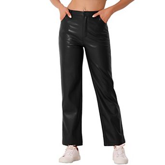 Faux Leather Pants For Women's High Waist Straight Leg Casual Pu Punk Trousers