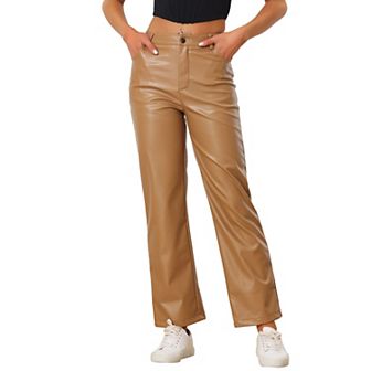 Faux Leather Pants For Women's High Waist Straight Leg Casual Pu Punk Trousers