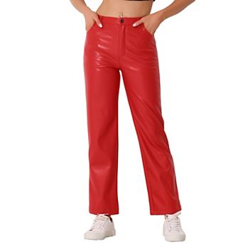 Faux Leather Pants For Women's High Waist Straight Leg Casual Pu Punk Trousers
