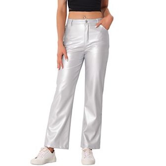 Faux Leather Pants for Women's High Waist Straight Leg Casual PU Punk Trousers