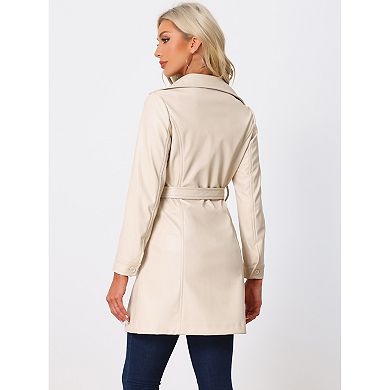 Faux Leather Coat for Women's Notched Lapel Collar Button Down Steampunk PU Outwear