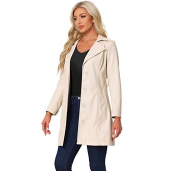 Faux Leather Coat for Women's Notched Lapel Collar Button Down Steampunk PU Outwear