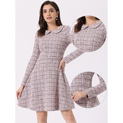 long sleeve plaid tweed dress Long-Sleeve Plaid Midi Tweed Dress