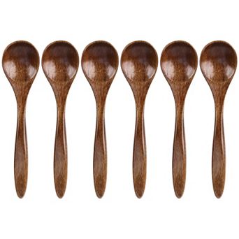 Wooden Spoons 6 pc Natural Grain Soup Spoon Salt Sugar Dining Spoons 5.5" Brown