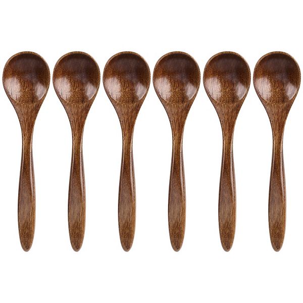 Wooden Spoons 6 Pcs Natural Grain Soup Spoon Salt Sugar Dining Spoons 5