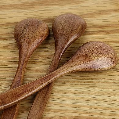 Wooden Spoons 6 Pcs Natural Grain Soup Spoon Salt Sugar Dining Spoons 5.5" Brown