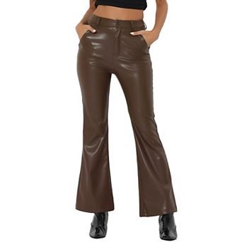 Faux Leather Flared Pants For Women's High Waist Bell Bottom Pu Trousers