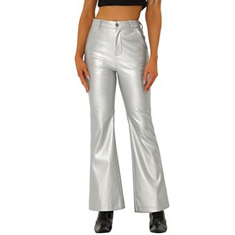 Faux Leather Flared Pants For Women's High Waist Bell Bottom Pu Trousers