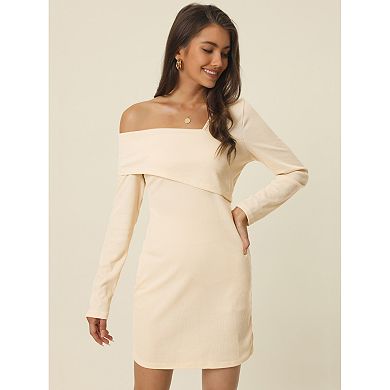 Women's 2023 Spring Fall Sweater Dress Elegant Long Sleeve Off Shoulder Bodycon Mini Dress