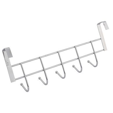 Household Bathroom Metal 5 Hooks Towel Clothing Belt Hanger Hook Silver Tone