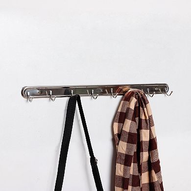 Wall Mounted 8 Hooks Coat Towel Rack Hanger Silver Tone w Screw Fittings
