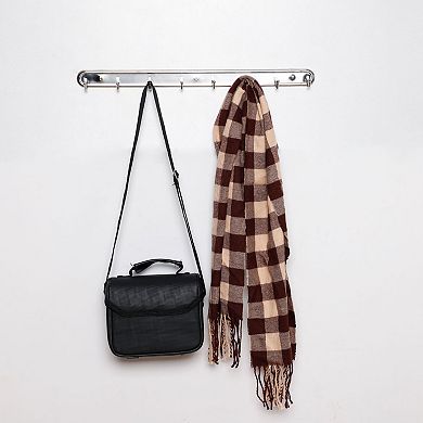 Wall Mounted 8 Hooks Coat Towel Rack Hanger Silver Tone w Screw Fittings