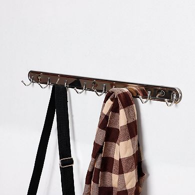 Wall Mounted 8 Hooks Coat Towel Rack Hanger Silver Tone w Screw Fittings