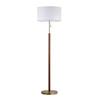 Walnut and Brass Modern Stick Floor Lamp