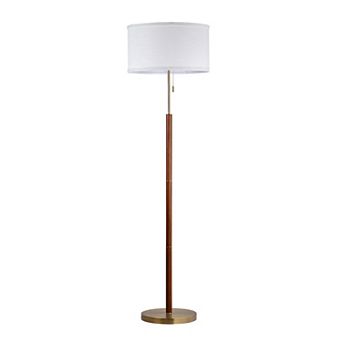 Walnut and Brass Modern Stick Floor Lamp