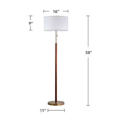 Walnut and Brass Modern Stick Floor Lamp