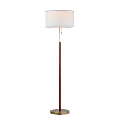 Walnut and Brass Modern Stick Floor Lamp