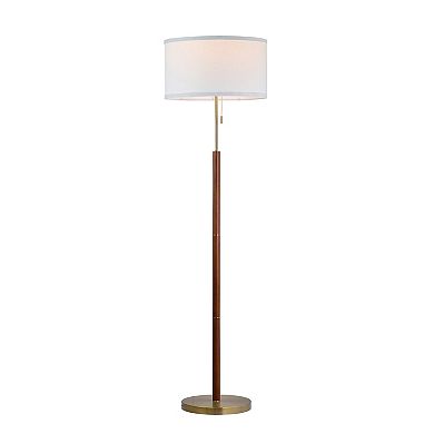 Walnut and Brass Modern Stick Floor Lamp