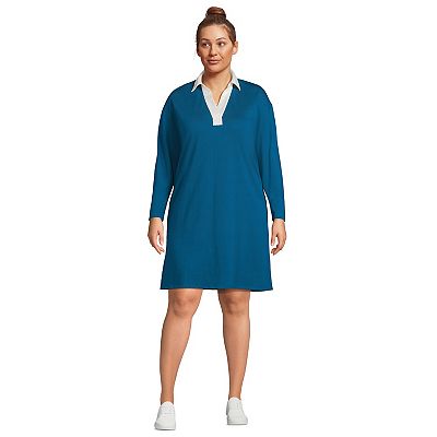 Plus Size Lands End Long Sleeve Super T Polo Shirt Dress