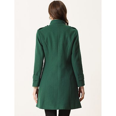 Stand Collar Coat for Women's Single Breasted Vintage Winter Outwear Coats