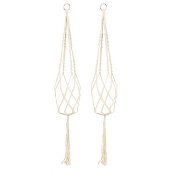 Macrame Knotted Flower Plant Hanger Handmade Braided Rope 39.4 Inch Length 2 pc